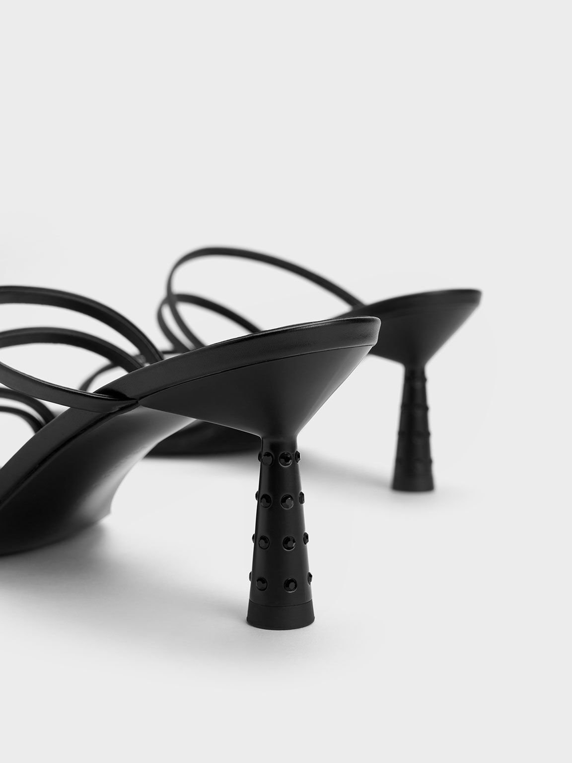 エンベリッシュド コーンヒールサンダル, ブラック, hi-res