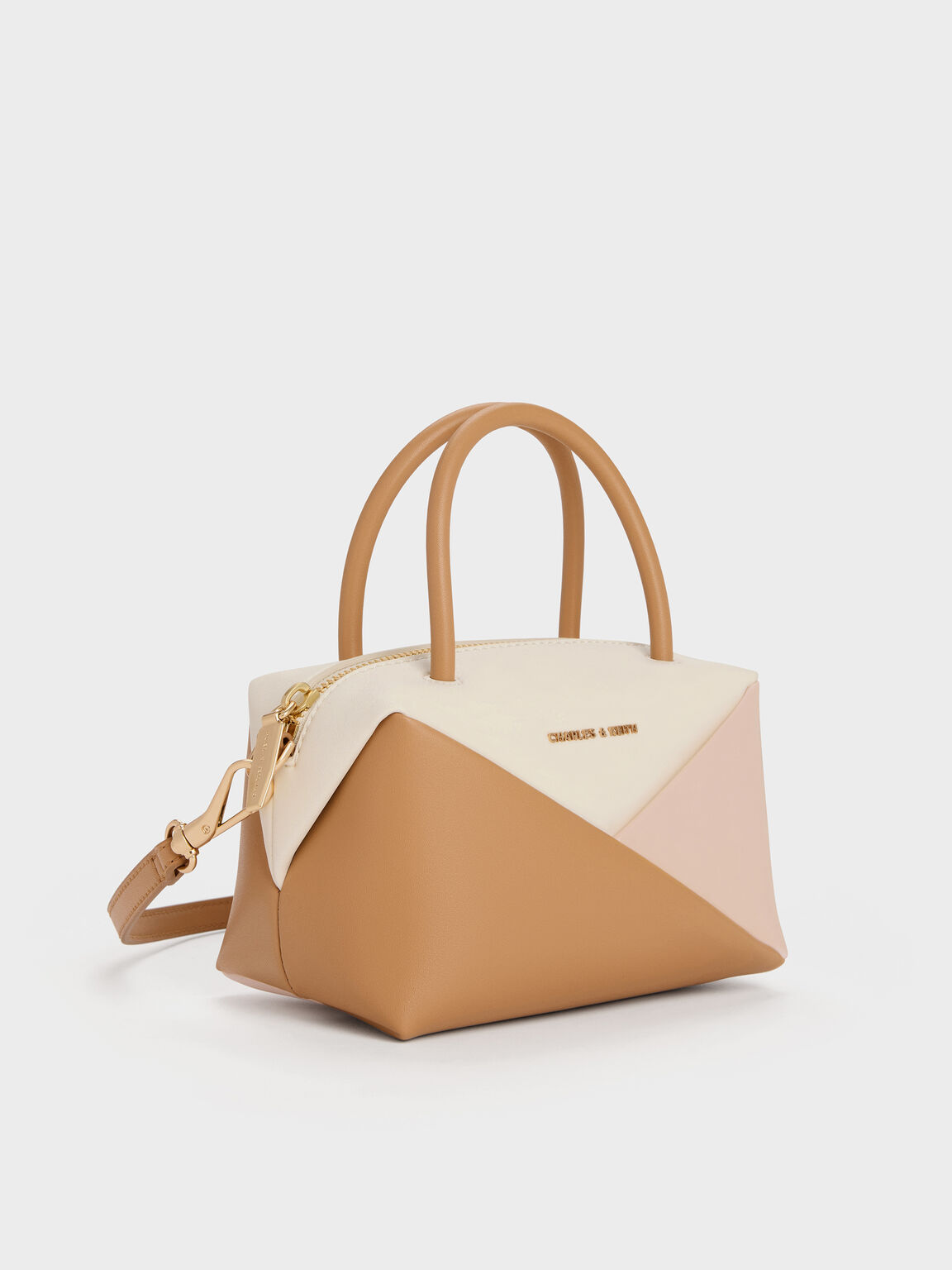 Midori ミドリ カラーブロックジオメトリックボウリングバッグ, マルチピンク, hi-res