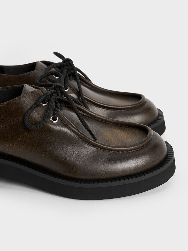 レースアップ チャンキーソールペニーローファー, ダークブラウン, hi-res