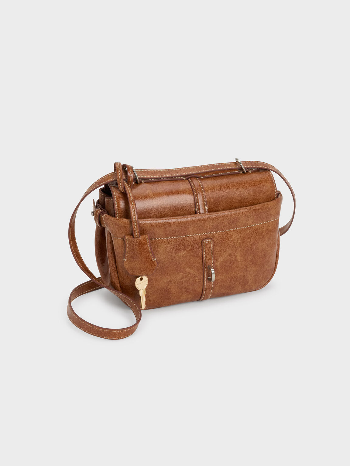 Delfina デルフィナ チェーンクロスボディーバッグ, ディストレスドタン, hi-res