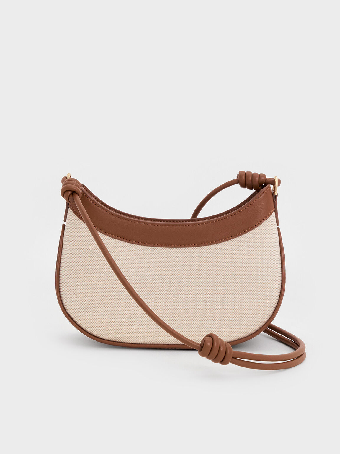 Sabine サビーヌ キャンバスノットストラップカーブショルダーバッグ, チョコレート, hi-res