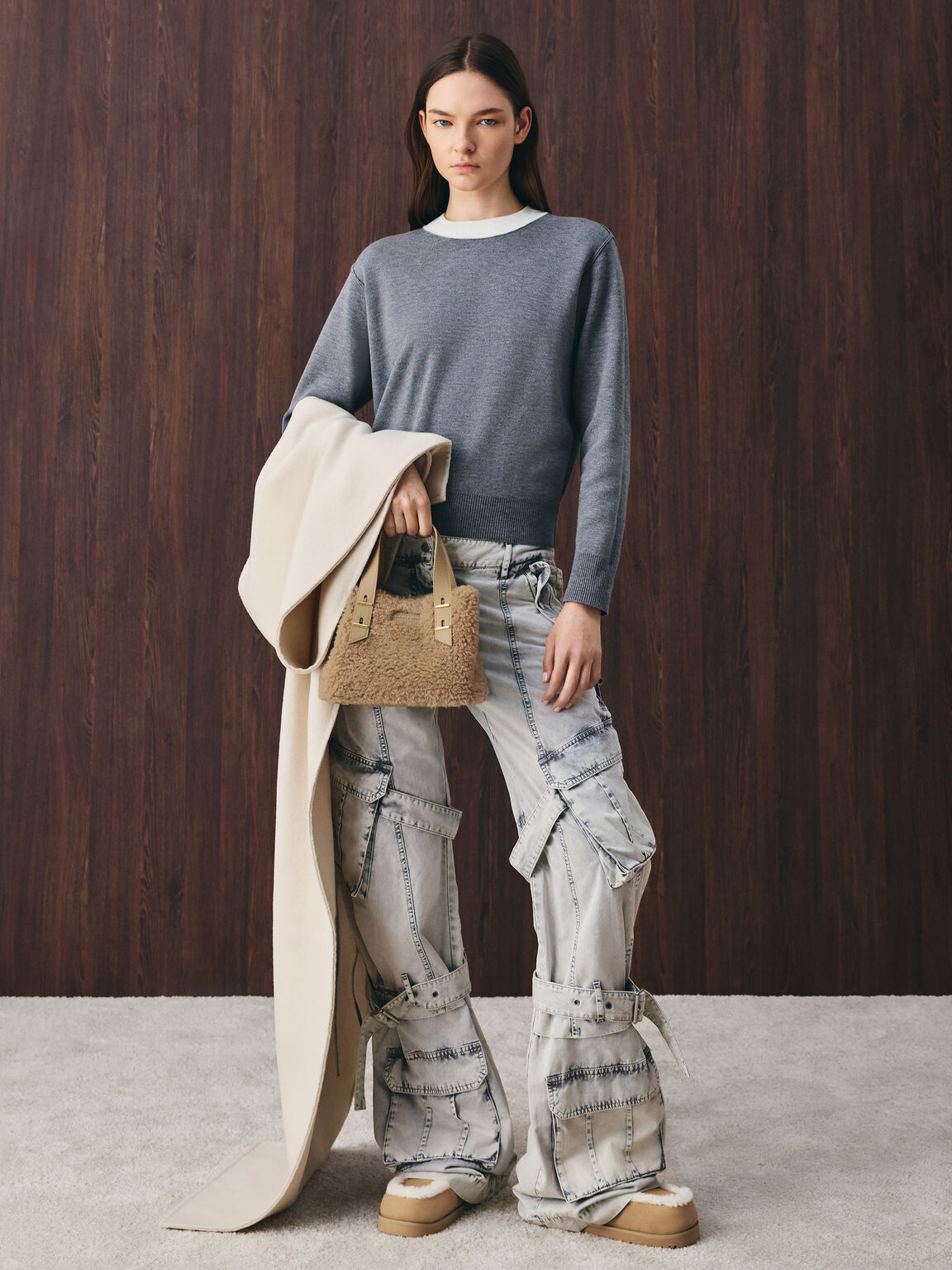 Shania ミニシャナイア フォーシアリング ダブルハンドルバッグ, ナツメグベージュ, hi-res