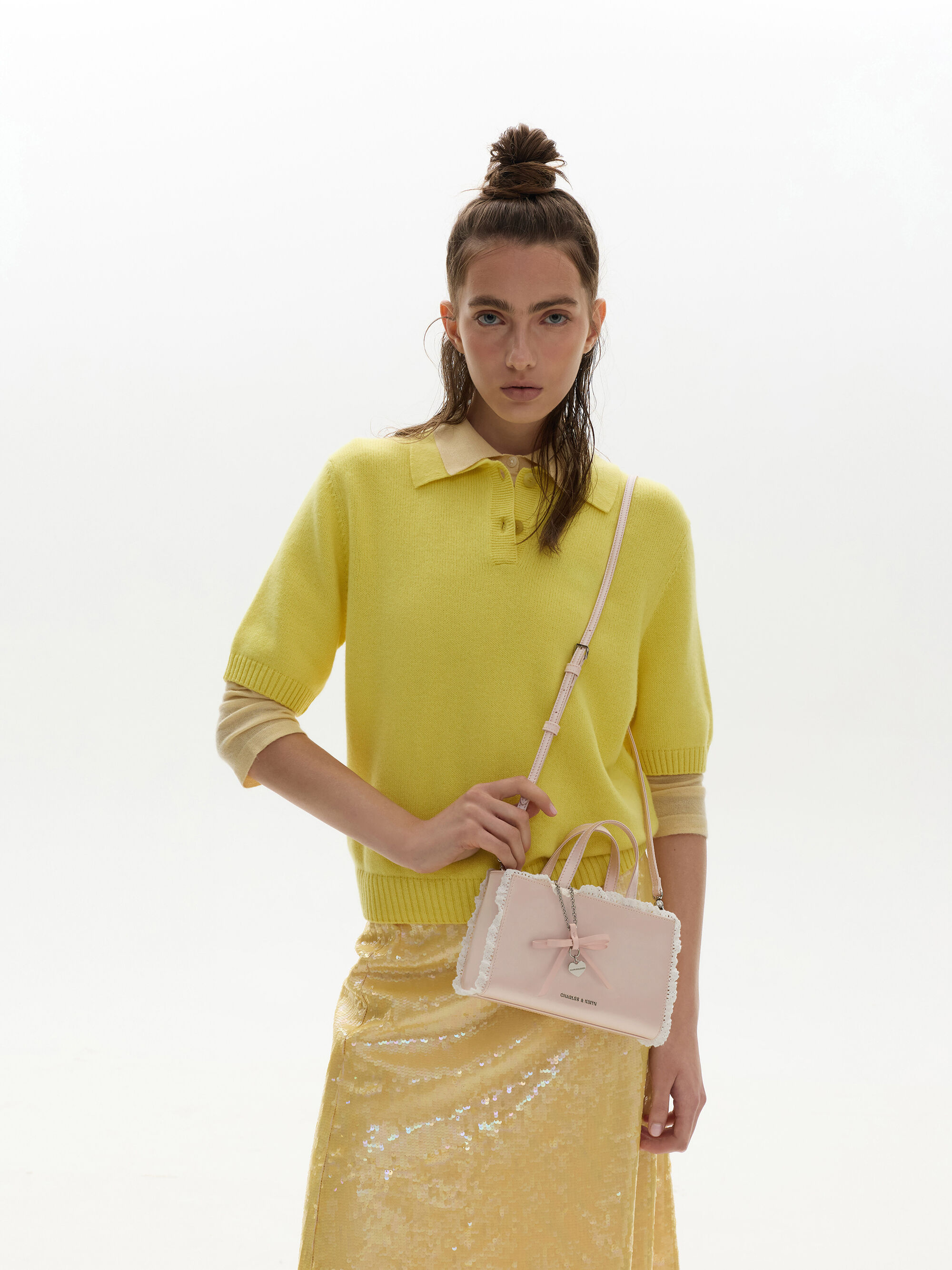 Raina レイナ レーストリム トートバッグ - ピンク | CHARLES & KEITH