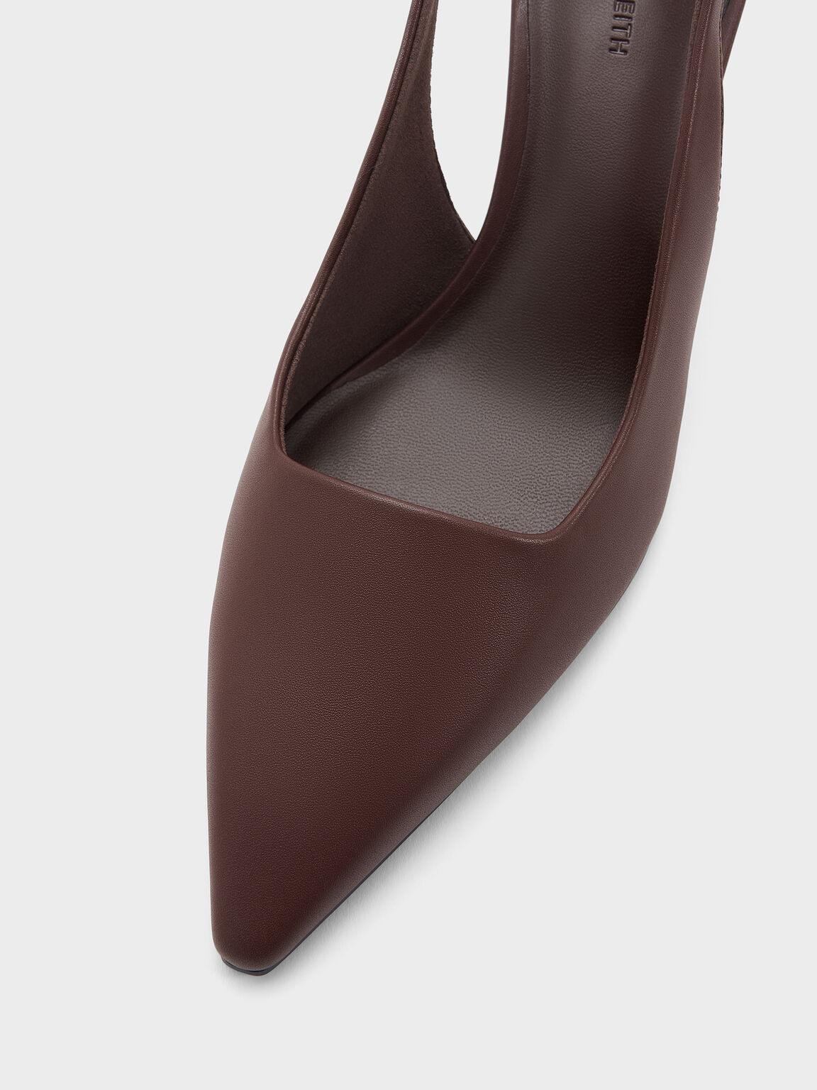 ポインテッドトゥ キトゥンヒールスリングバックパンプス, ダークブラウン, hi-res