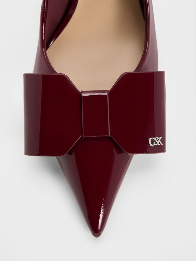 Lu ルー レザーボウブレードヒールスリングバックパンプス, バーガンディ, hi-res