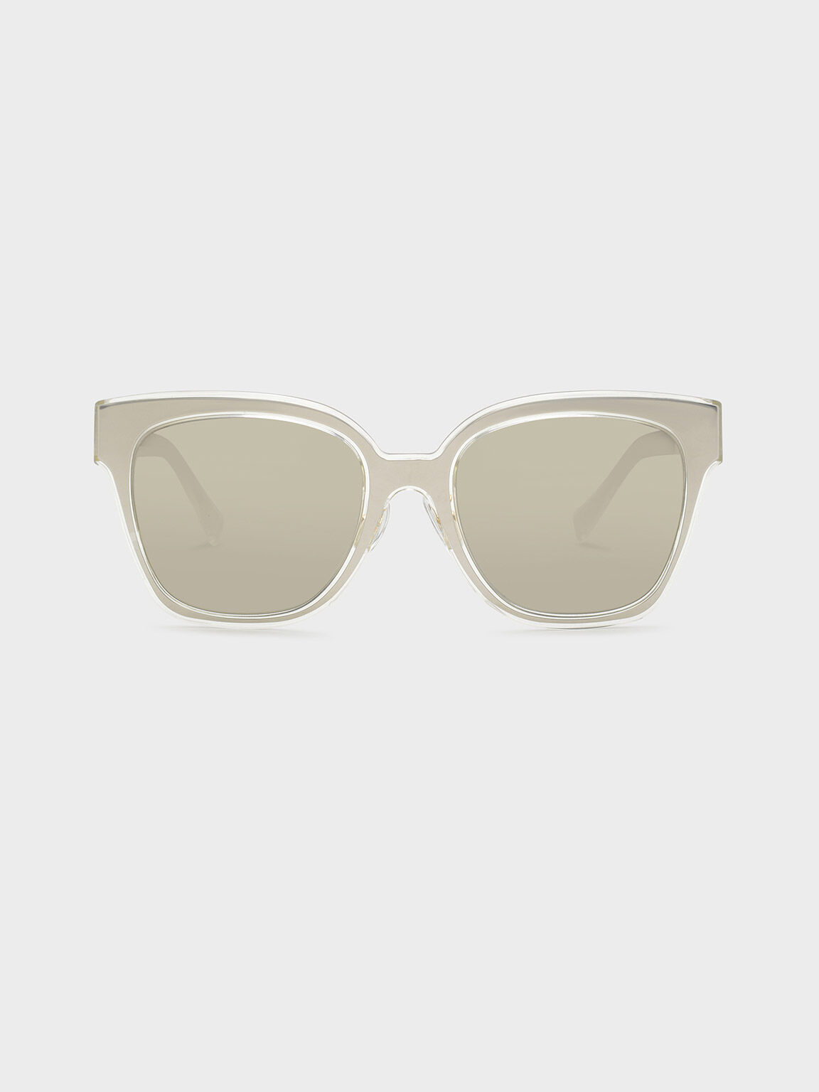 メタリック スクエアサングラス, シルバー, hi-res