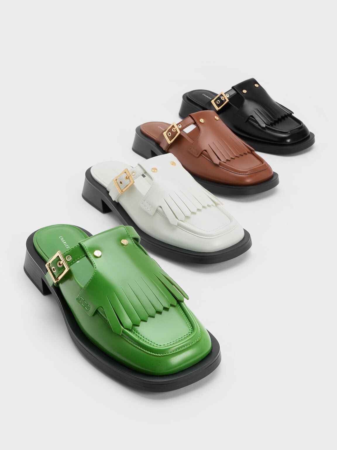 メタリックアクセント フリンジディティールミュール, ホワイト, hi-res