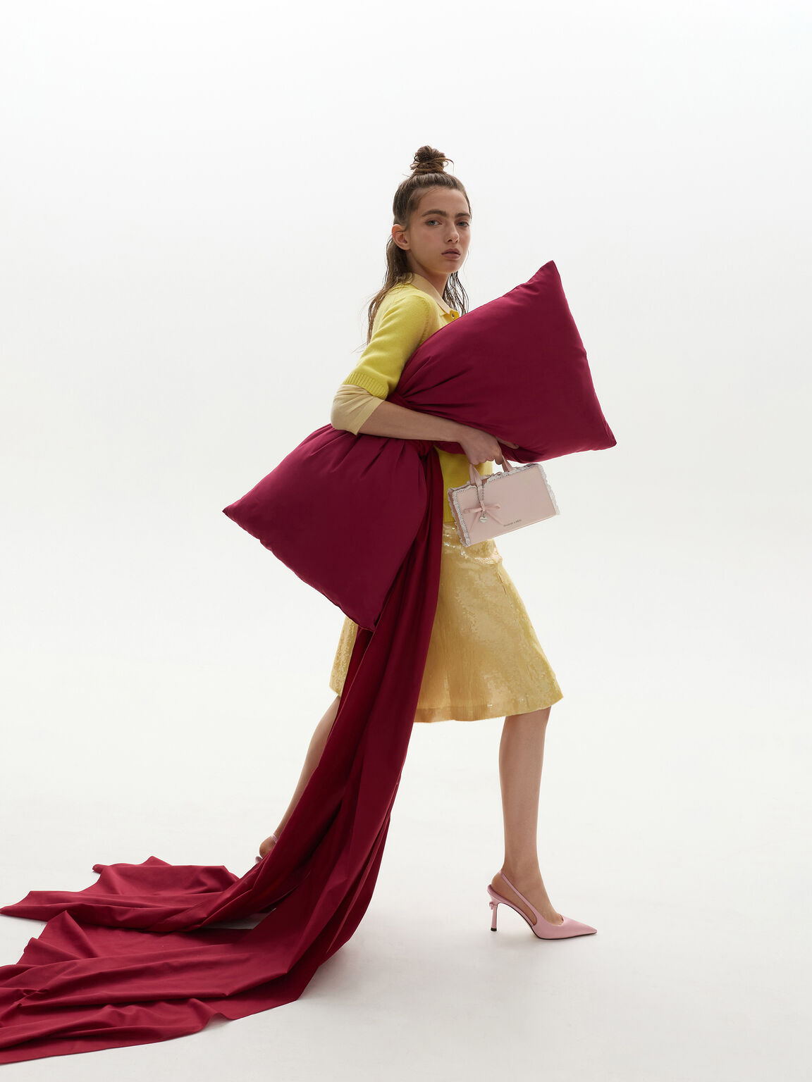 Raina レイナ レーストリム トートバッグ, ピンク, hi-res