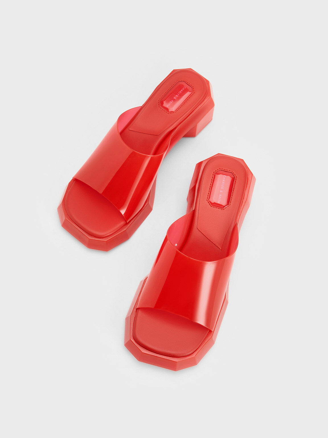 シースルー ジオメトリックミュール, レッド, hi-res