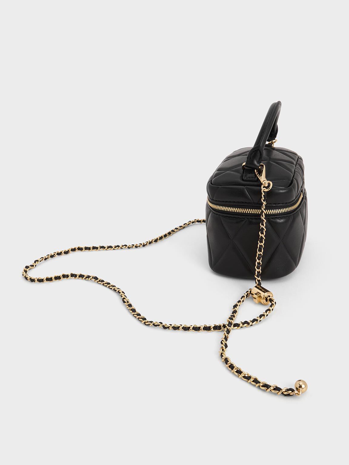 Arwen アルウェン&nbsp;キルトトップハンドルバニティバッグ, ブラック, hi-res