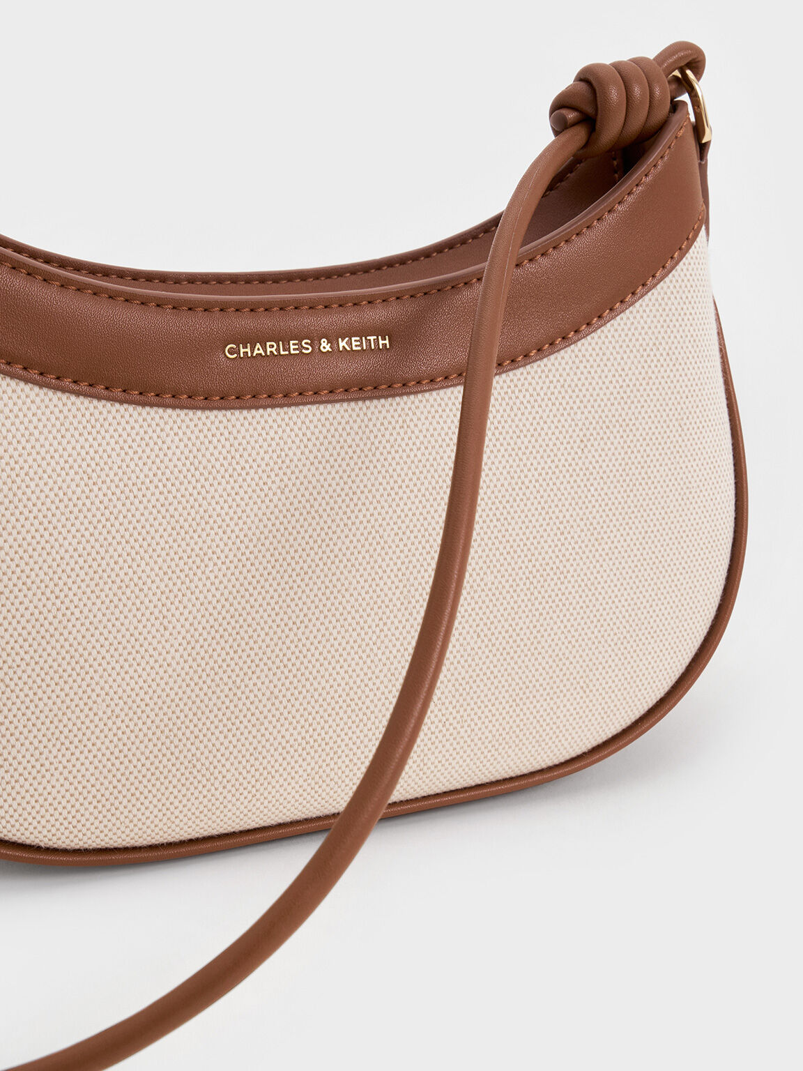 Sabine サビーヌ キャンバスノットストラップカーブショルダーバッグ, チョコレート, hi-res