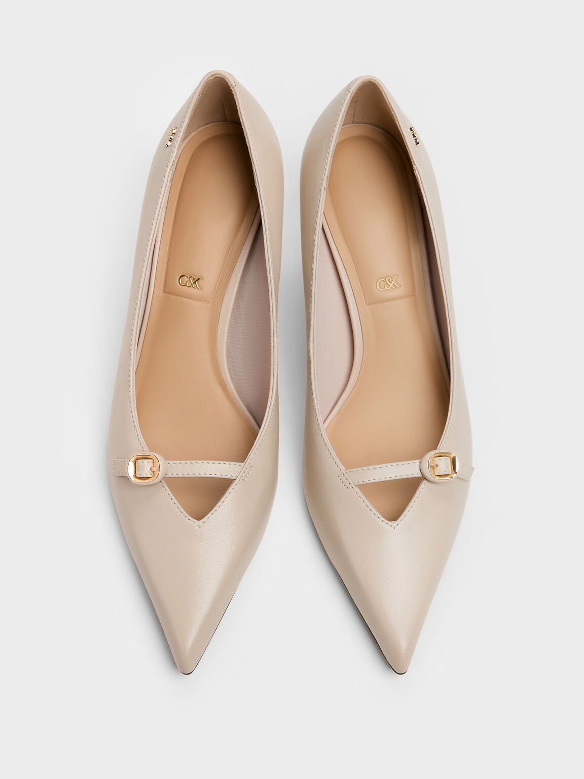 レザーバックルストラップ スティレットパンプス, オーツ, hi-res