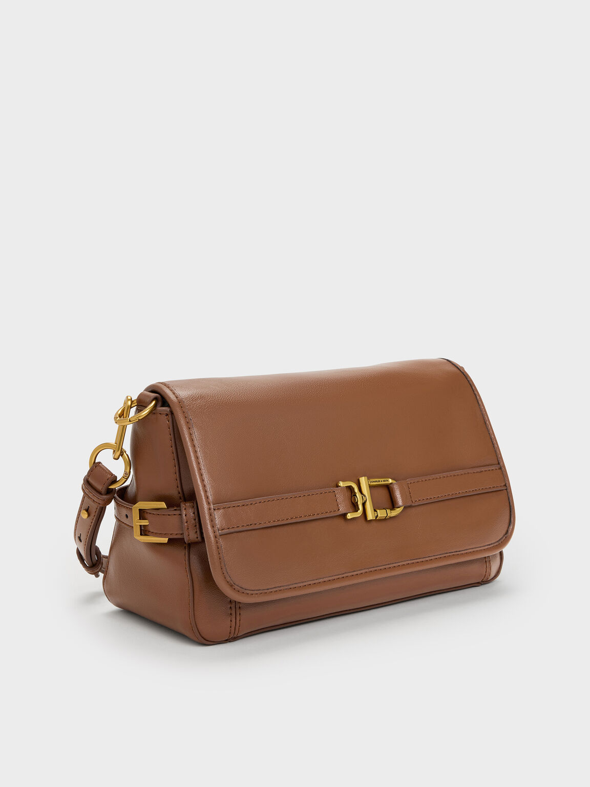 Gwynne グウィン メタリックバックル ベルトショルダーバッグ, チョコレート, hi-res