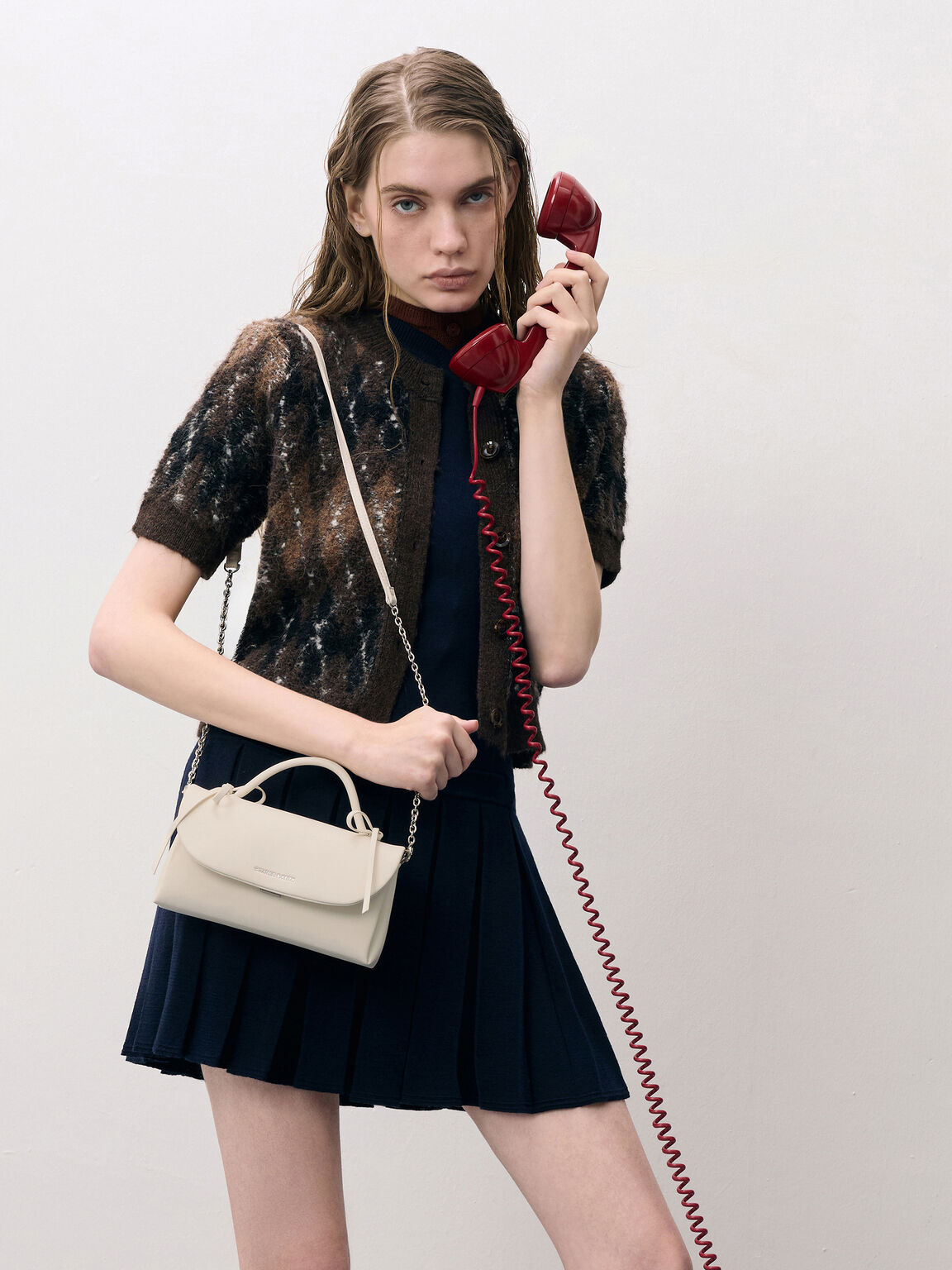 Hazel ヘーゼル ボウトップハンドルウォレット, クリーム, hi-res