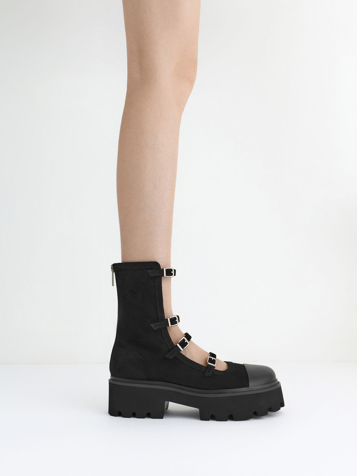 Celia セリア マルチバックルチャンキーカーフブーツ, ブラックテクスチャード, hi-res
