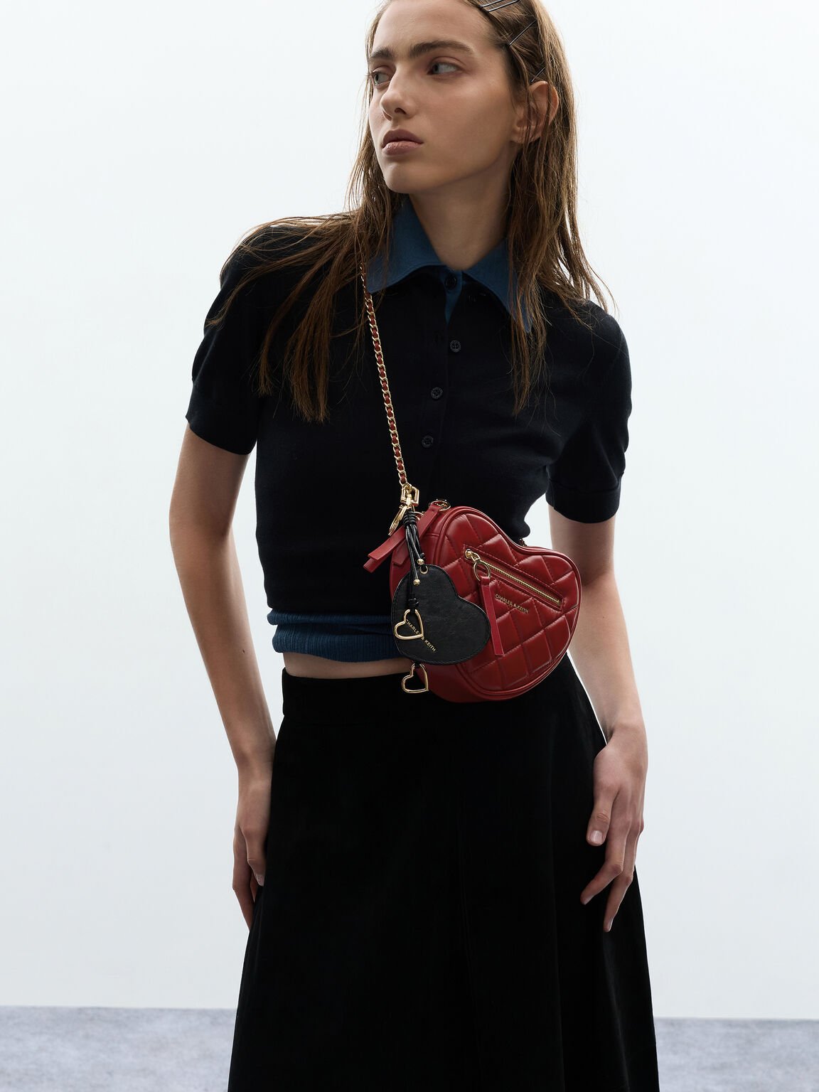 Paffuto パフート キルトハートクロスボディバッグ, トマトレッド, hi-res