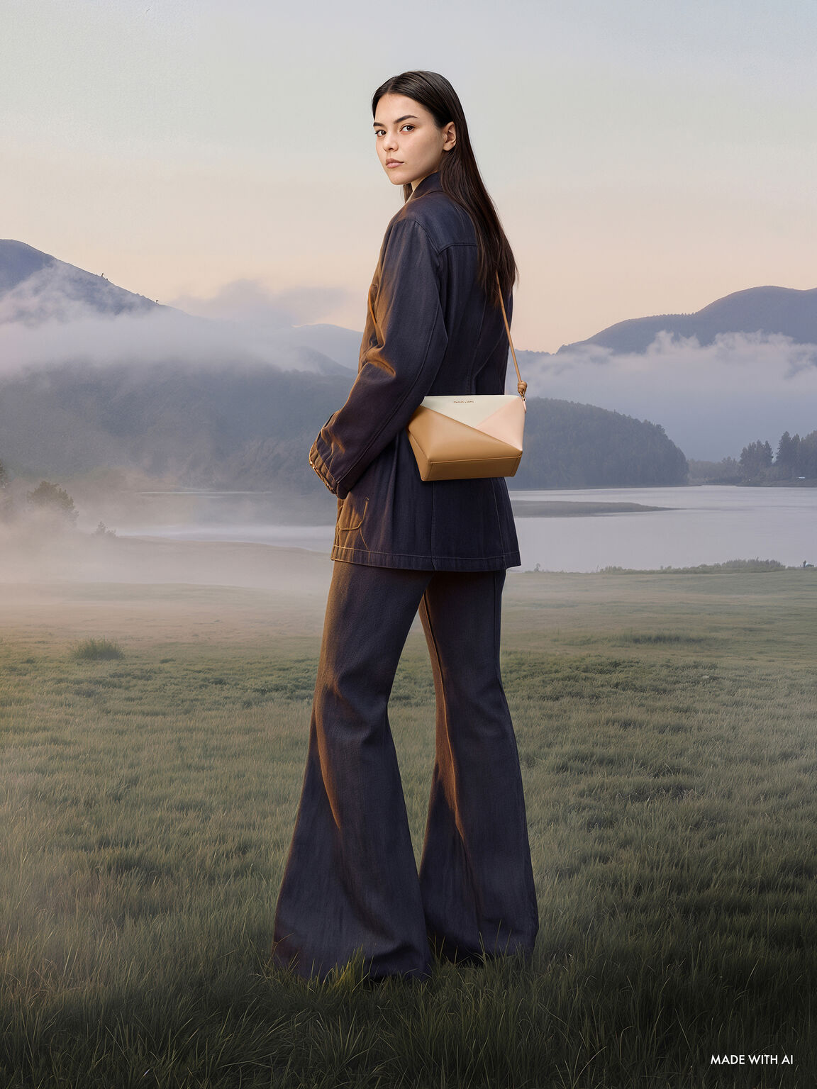 Midori ミドリ カラーブロッククロスボディーバッグ, マルチピンク, hi-res