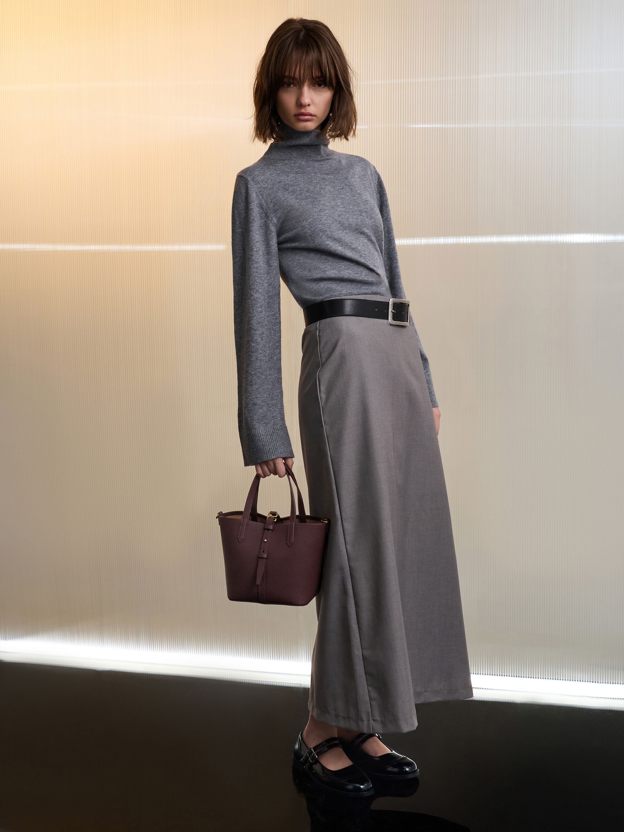 Beryl ベリル リサイクルレザーバケツバッグ - ワインベリーレッド