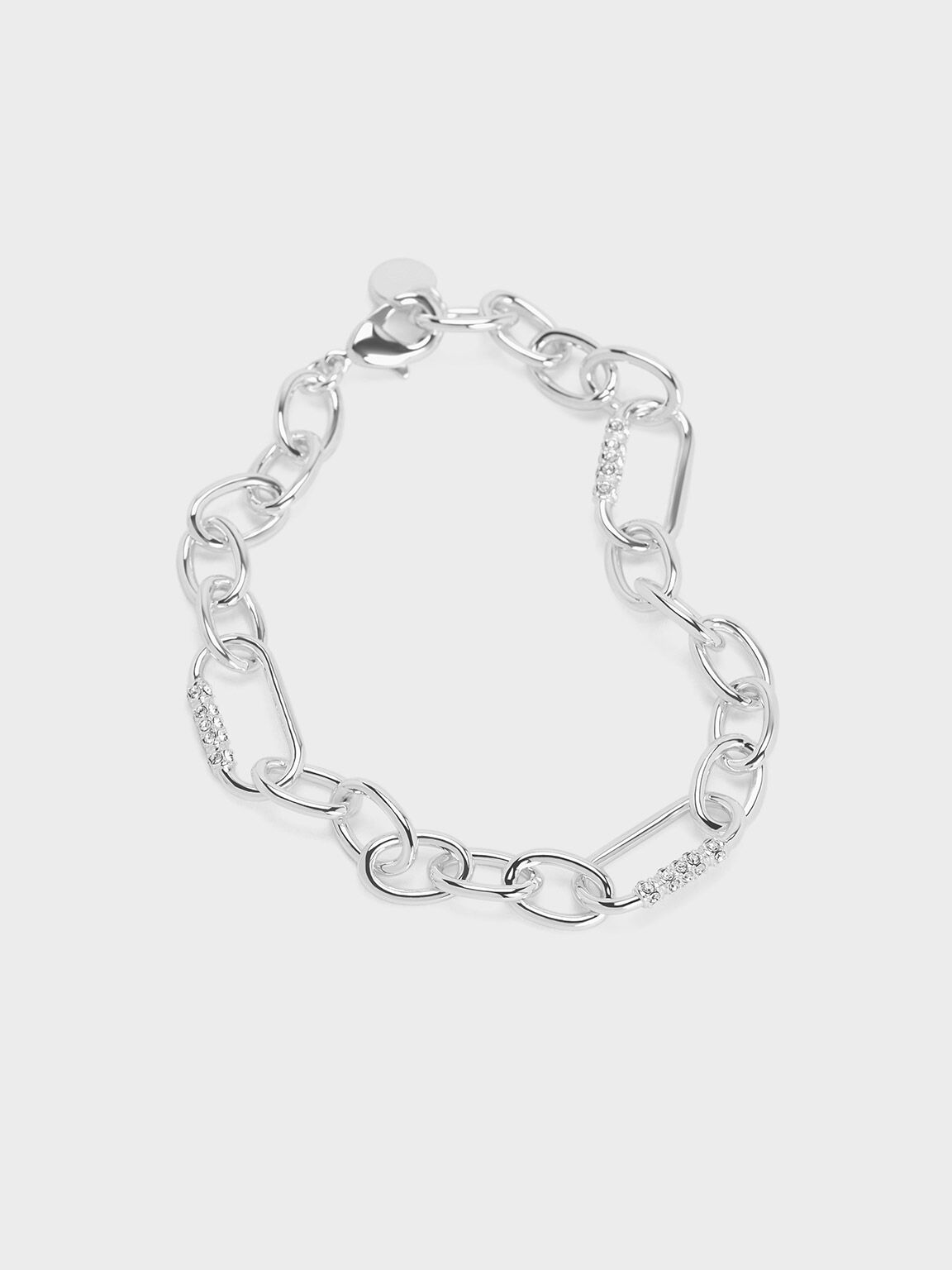 Reagen リーガン クリスタルチェーンリンクブレスレット, シルバー, hi-res