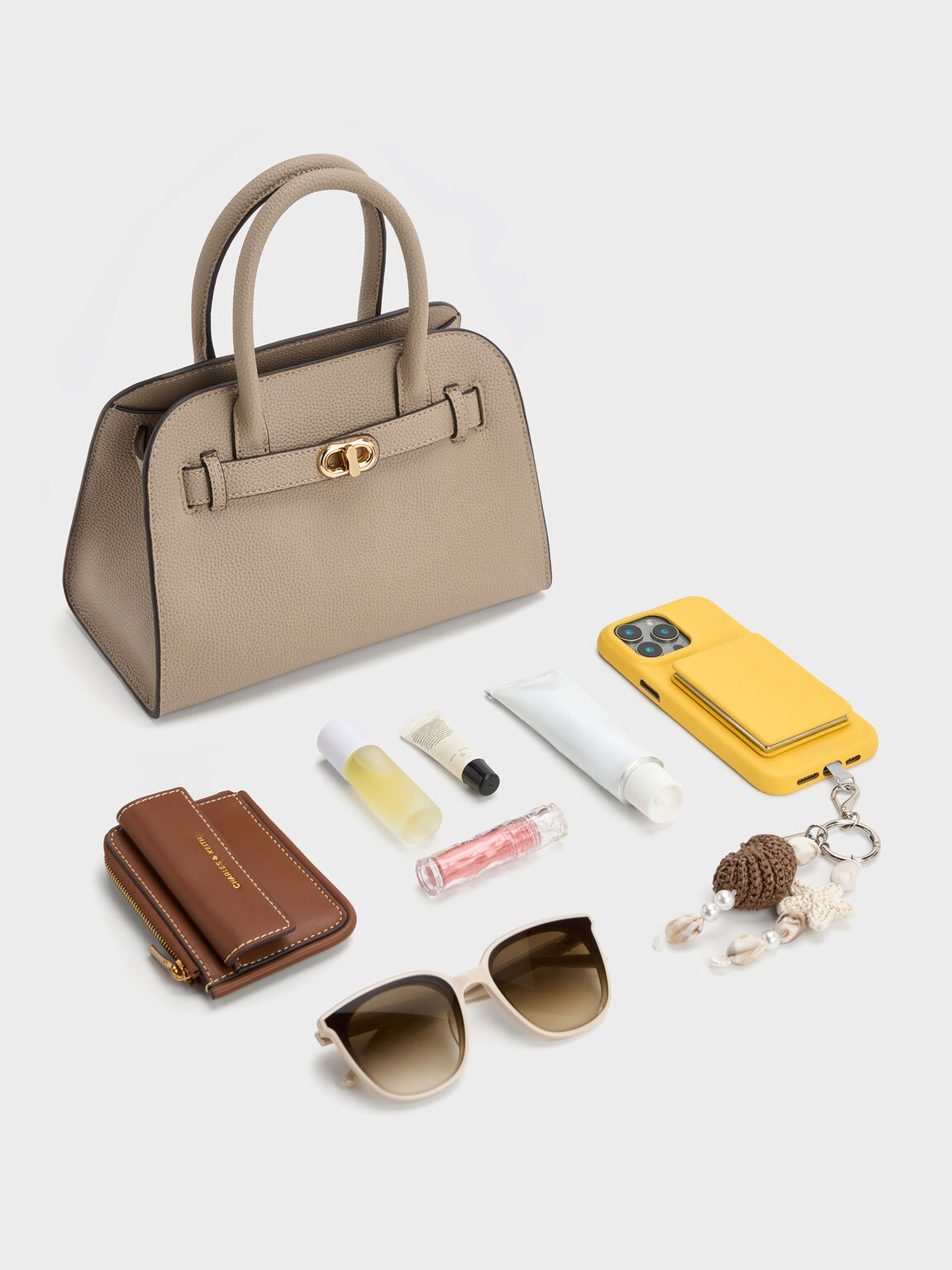 Aubrielle オブリエル ベルトストラクチャー トートバッグ, トープ, hi-res