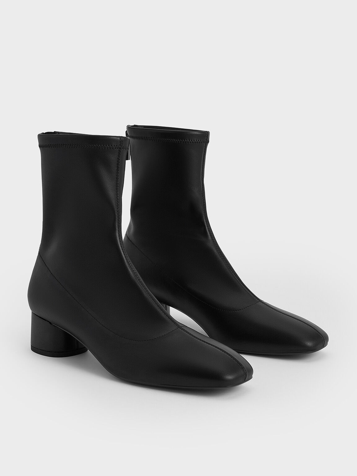 ステッチトリム ヒールアンクルブーツ, ブラック, hi-res