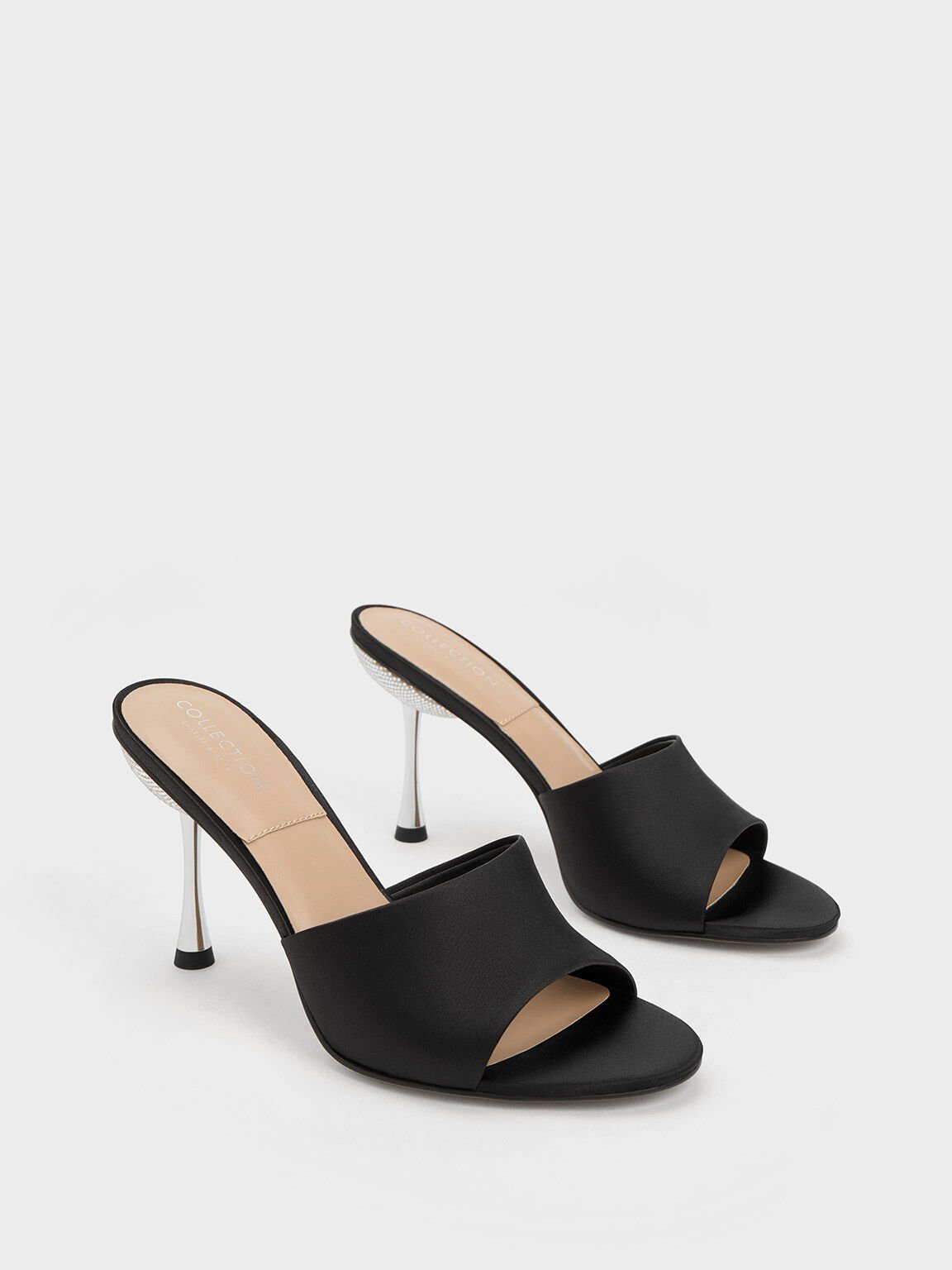 Demi デミ ポリエステルメタリックヒールミュール, ブラック, hi-res