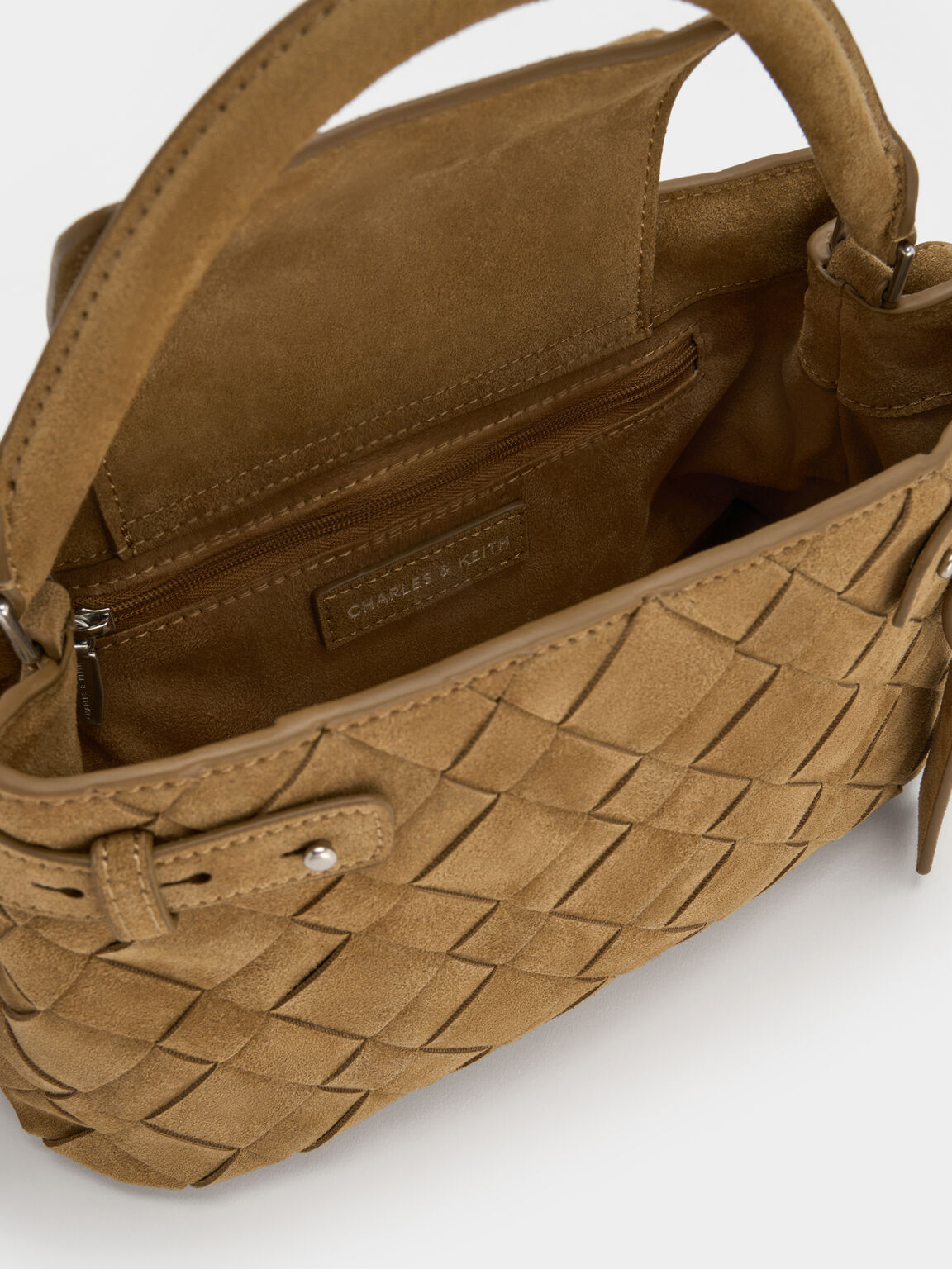 Ivette イヴェット スエードウーブントップハンドルバッグ, サハラサンド, hi-res