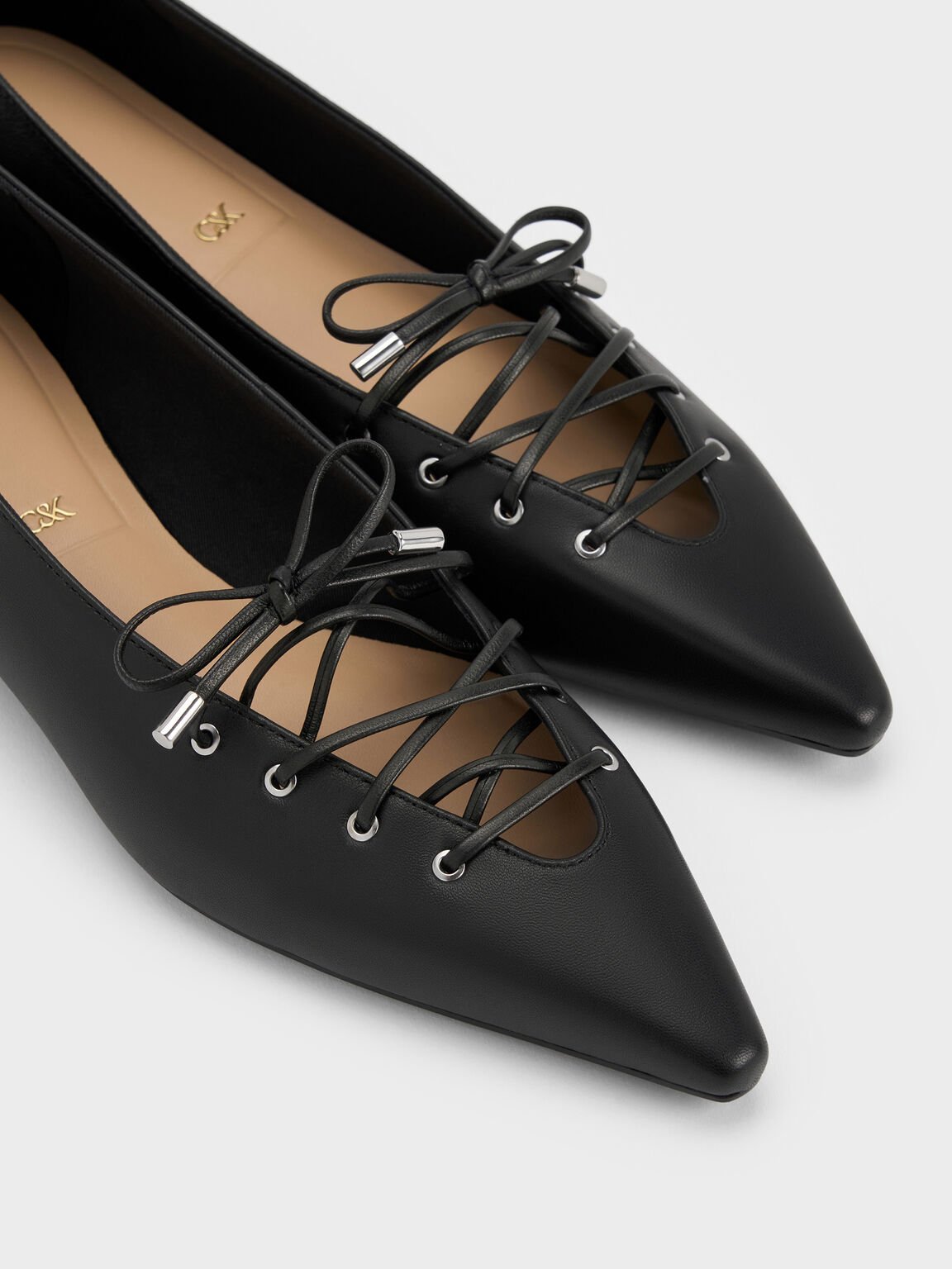 Jianna ジェンナ レザーレースタイ フラット, ブラック, hi-res