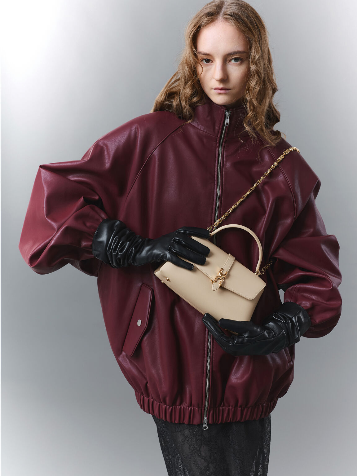 Adalyn アダリン メタリックバックル チェーンストラップ トップハンドルバッグ, ダストオーツ, hi-res