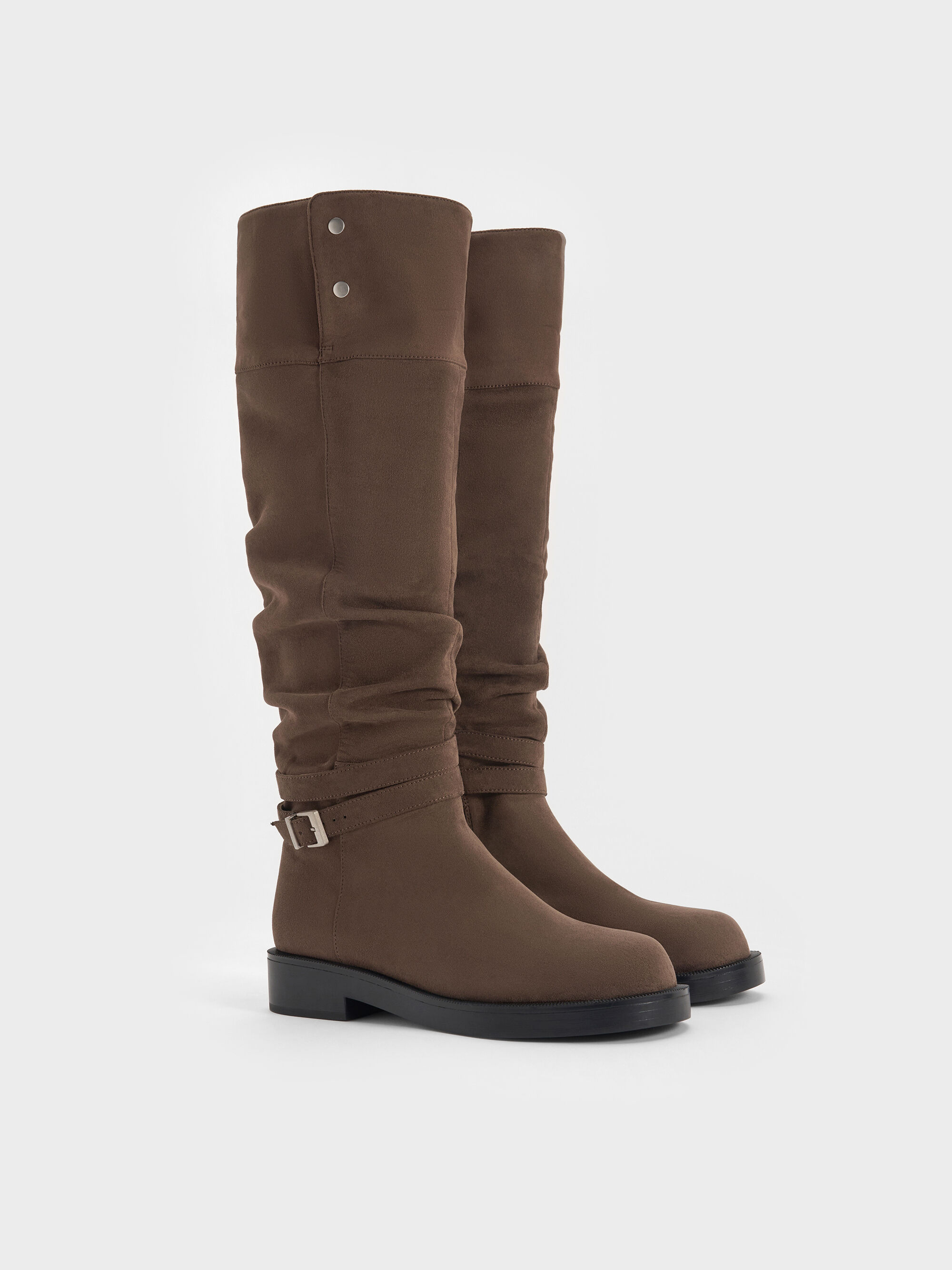 Ellis エリス ルーチドバックル フォールドオーバー サイハイブーツ