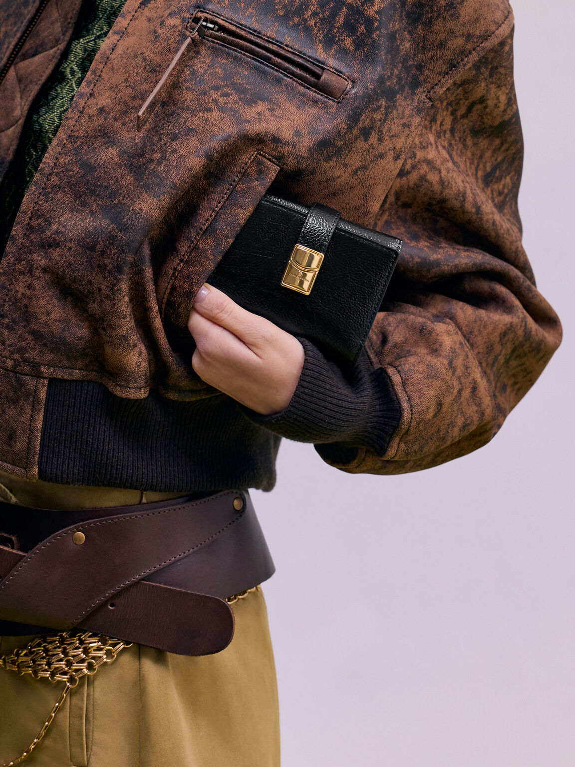 Acelynn エイスリン ベルトスモールウォレット, ブラック, hi-res