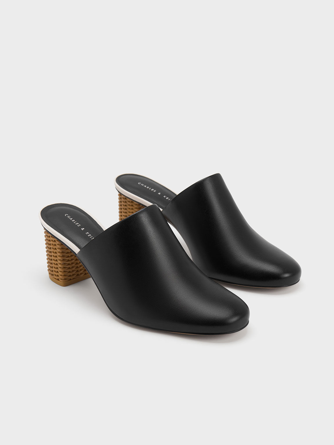 ラタンブロックヒール ミュール, ブラック, hi-res