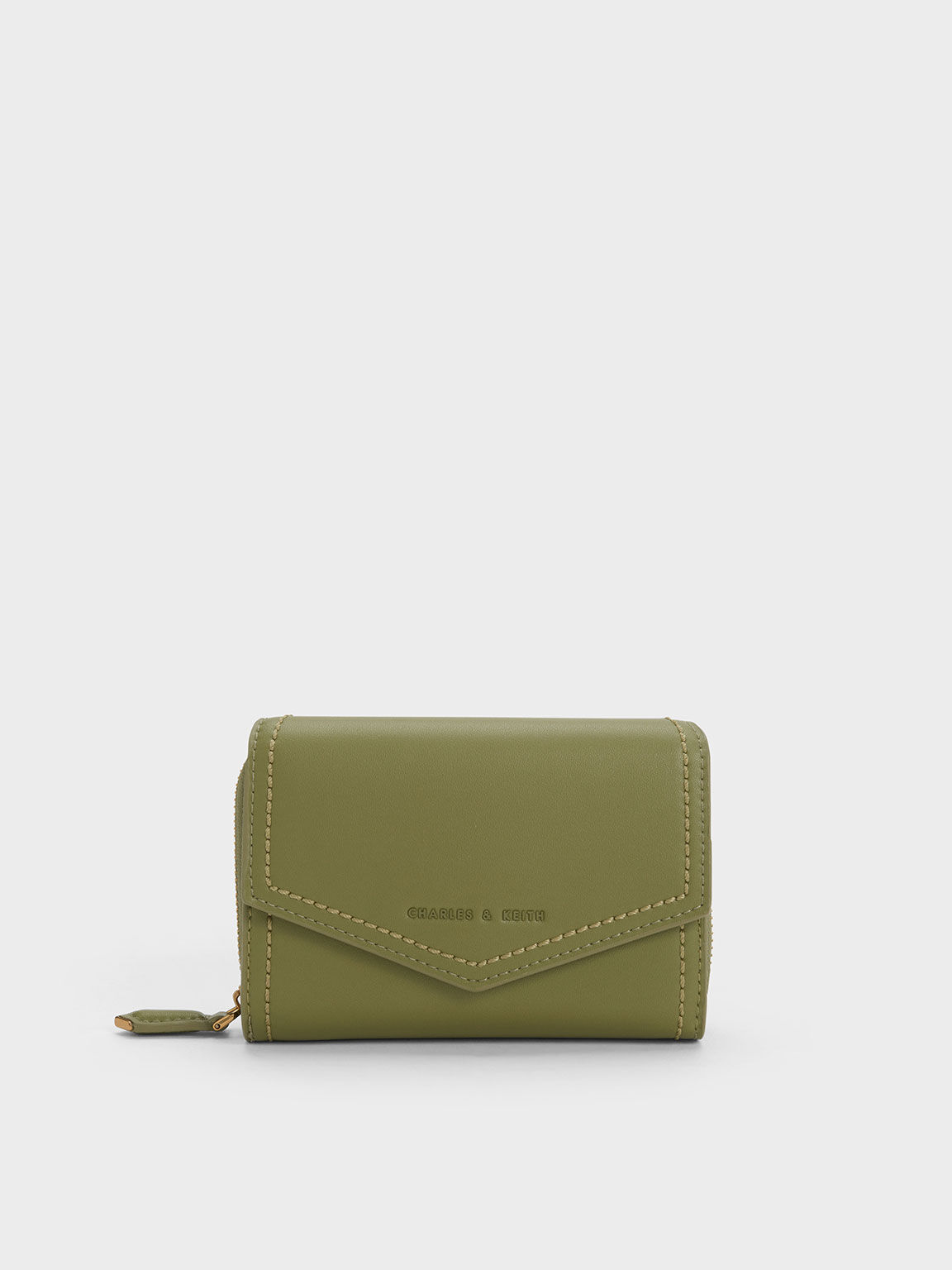 ステッチトリム エンベロープウォレット, オリーブ, hi-res