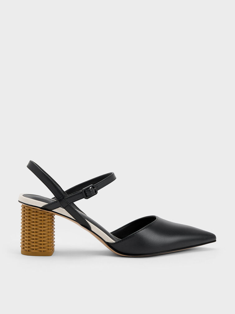 ラタンブロックヒール サンダル - ブラック | CHARLES & KEITH 
