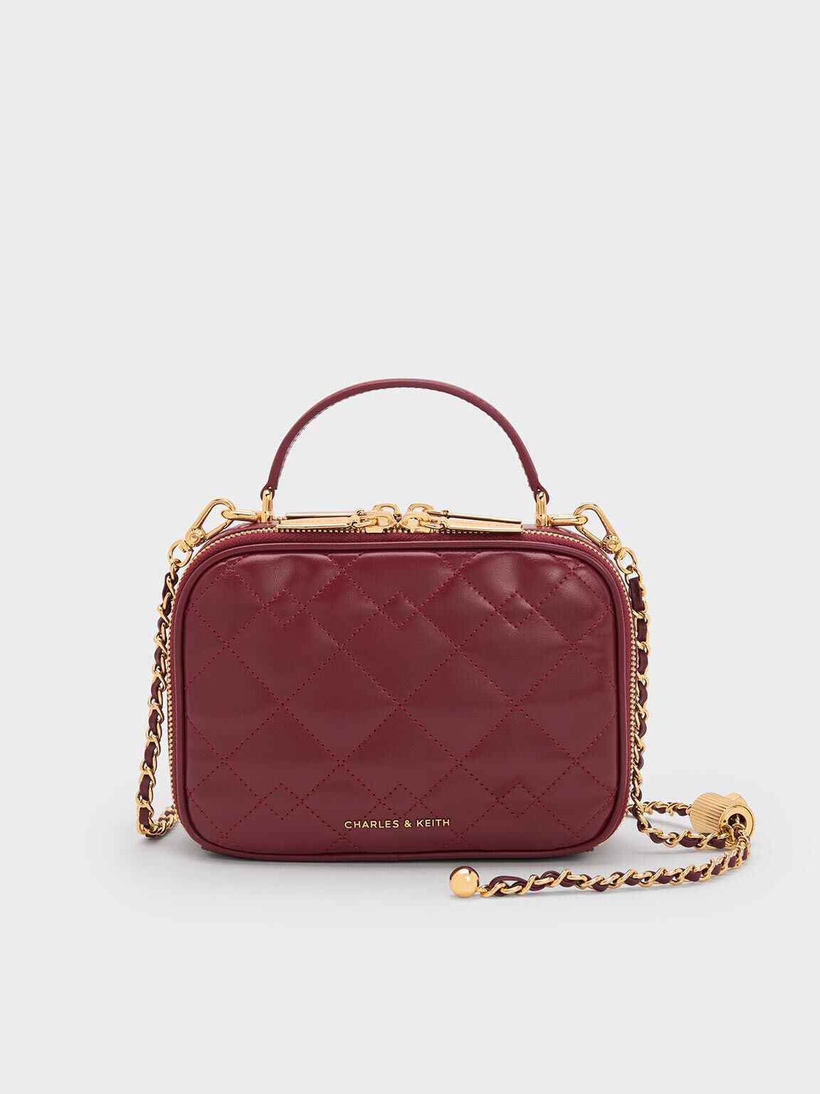 Duo ドゥオ キルトバニティトップハンドルバッグ, バーガンディ, hi-res