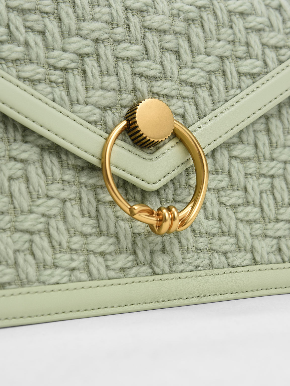 リングプッシュロック エンベロープショルダーバッグ, ミントグリーン, hi-res
