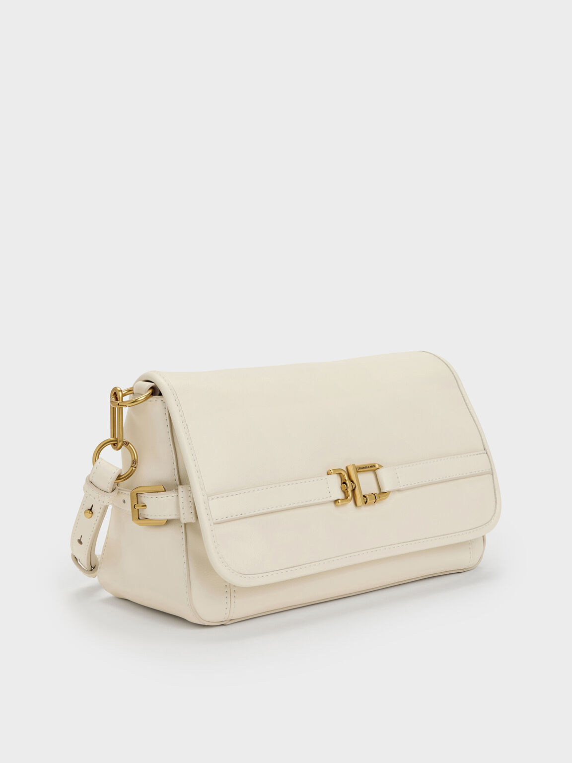 Gwynne グウィン メタリックバックル ベルトショルダーバッグ, クリーム, hi-res