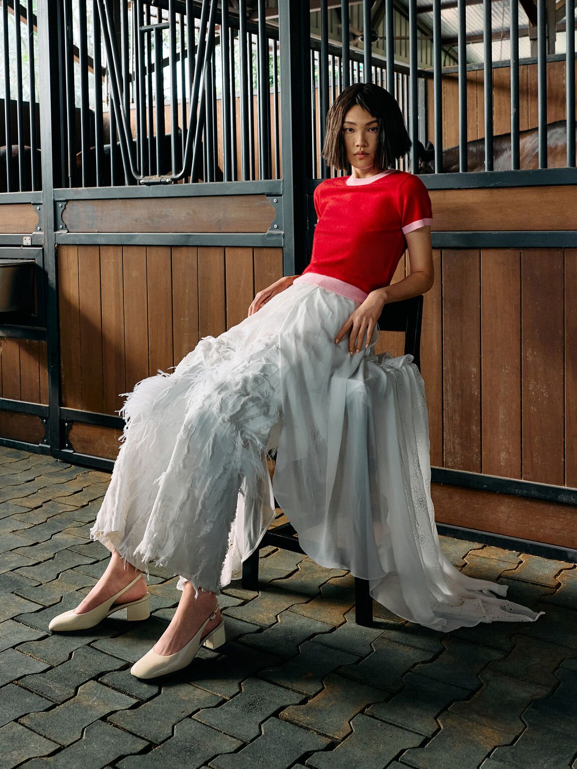 Danni ダニー パテントブロックヒール スリングバックパンプス, チョーク, hi-res