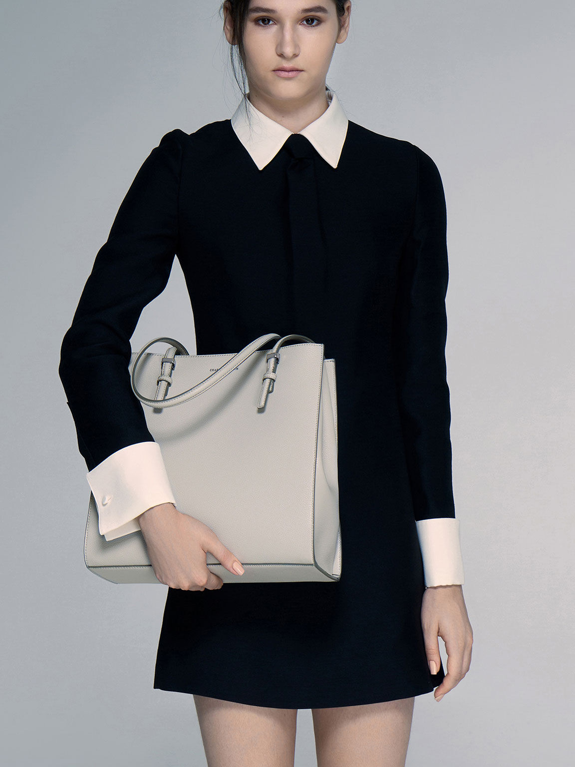 クラシックダブルハンドル トートバッグ, グレー, hi-res