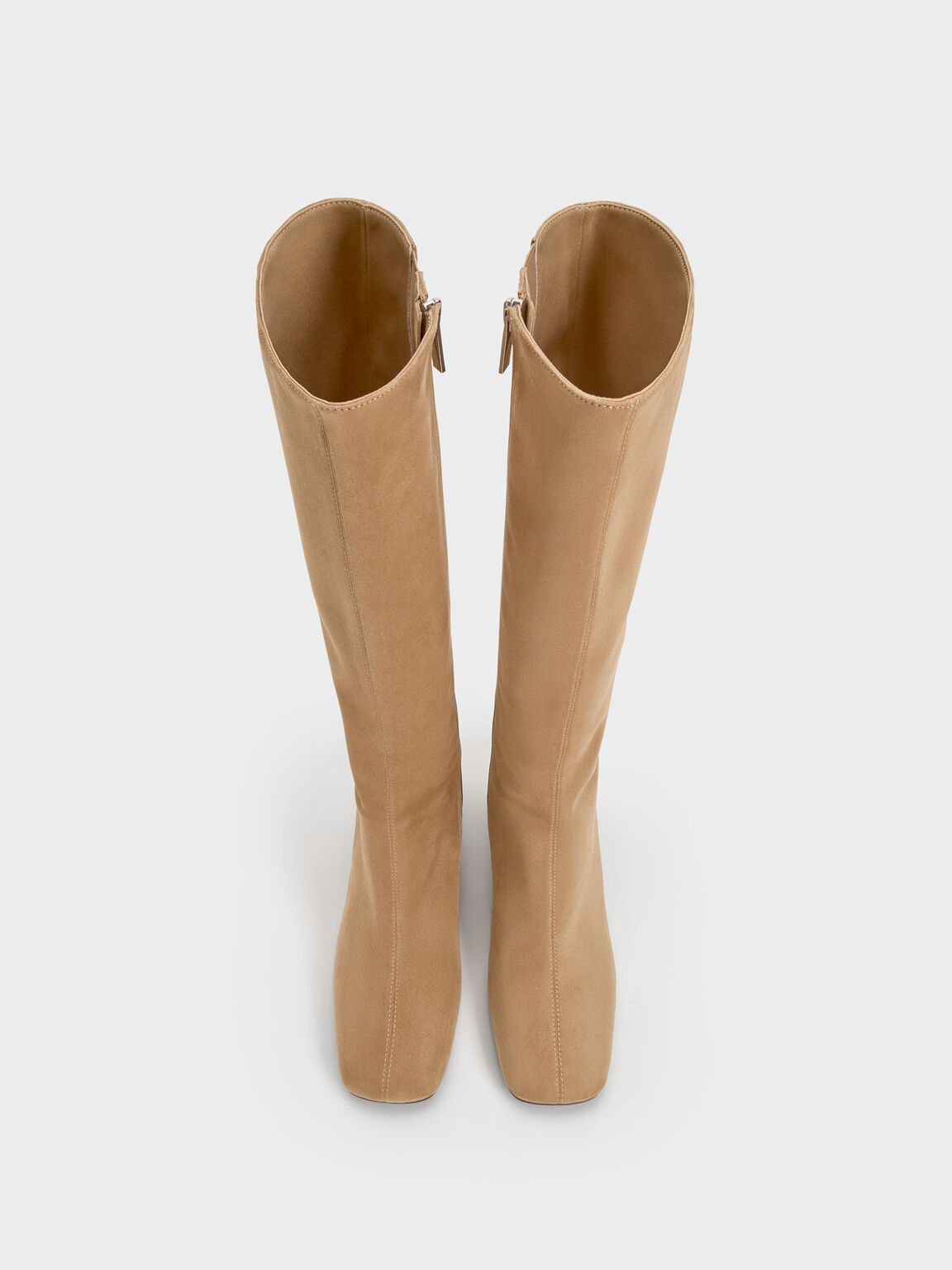 スクエアトゥ サイドジップニーハイブーツ, サンド, hi-res