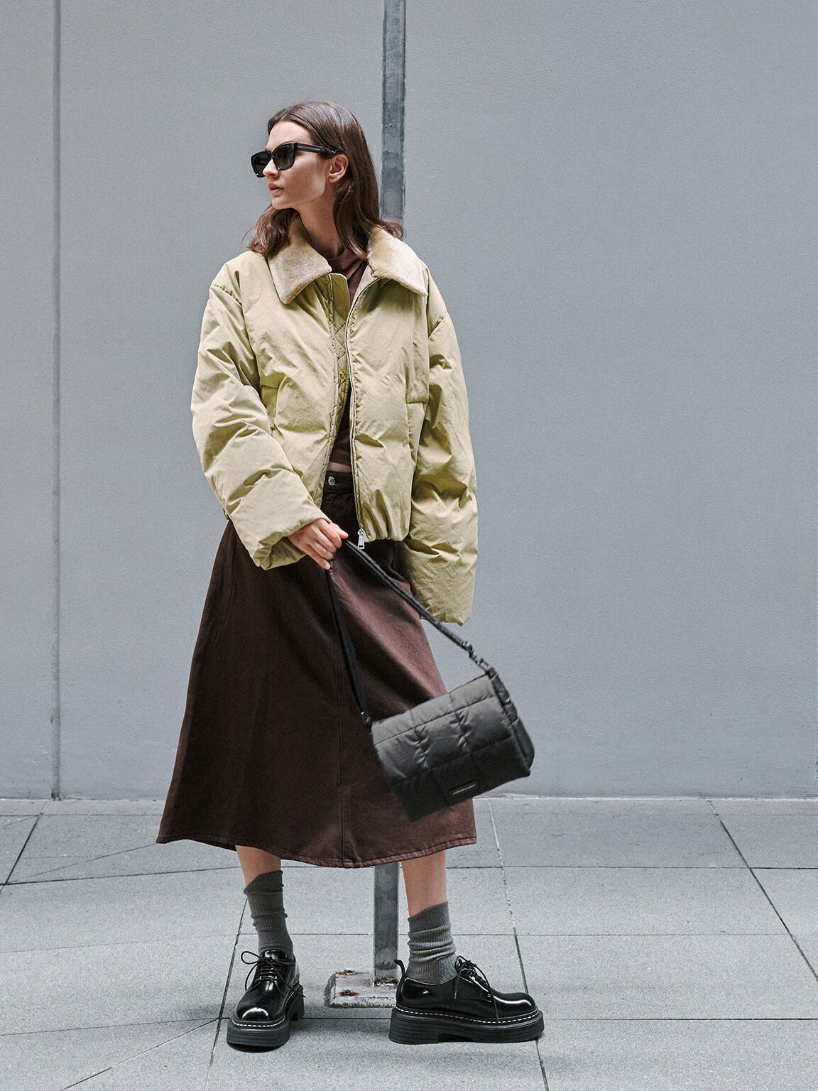 Errya ミニエリア ナイロンキルトパッフィークロスボディバッグ, ジェットブラック, hi-res