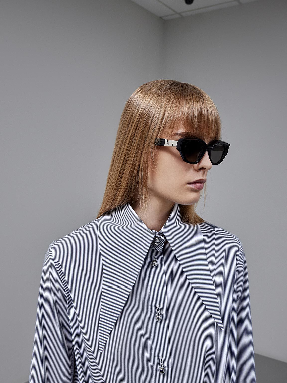 アセテート スカルプチュアキャットアイサングラス, ノワール, hi-res