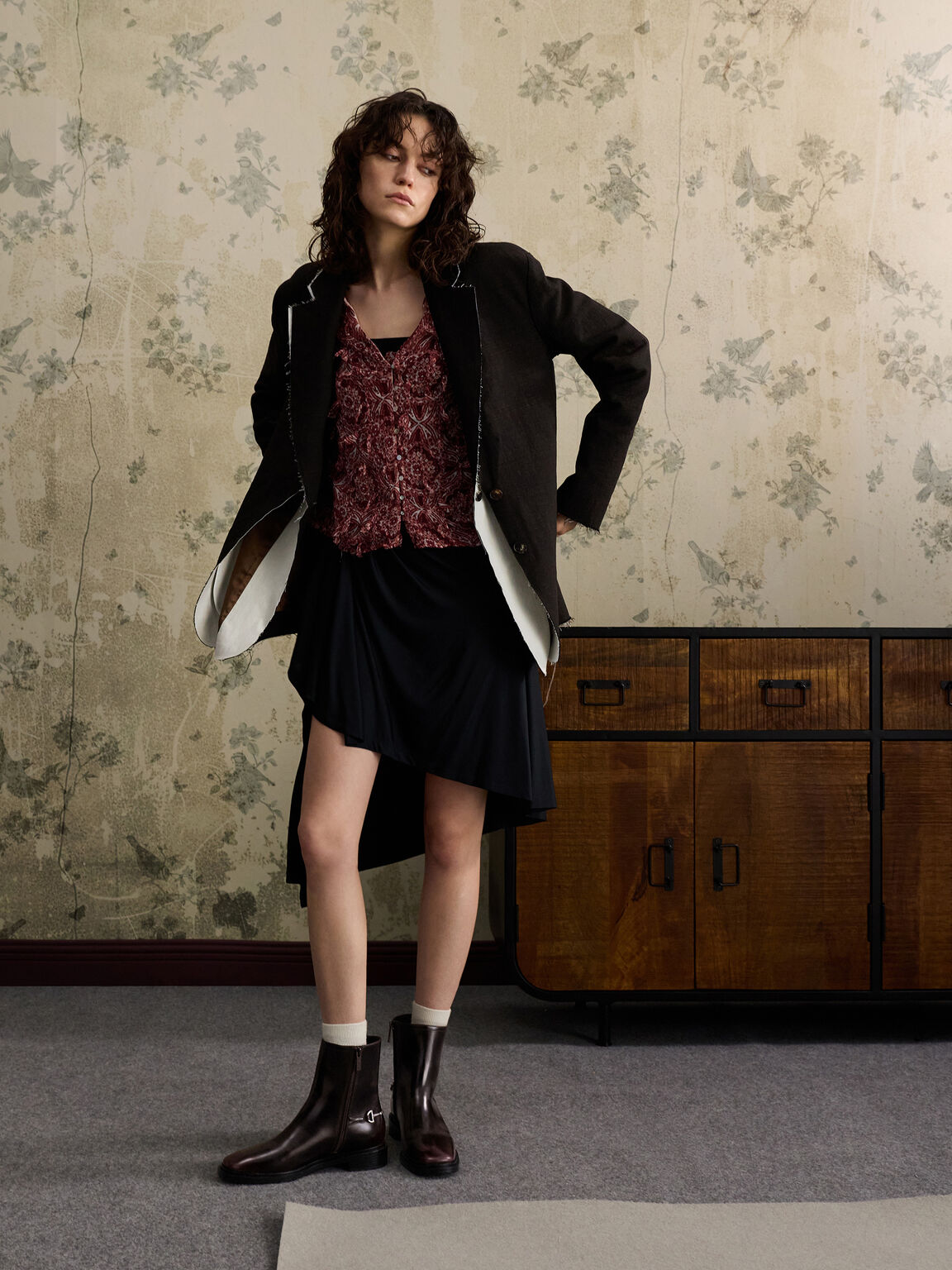 Erinna エリンナ メタリックアクセントアンクルブーツ, バーガンディ, hi-res