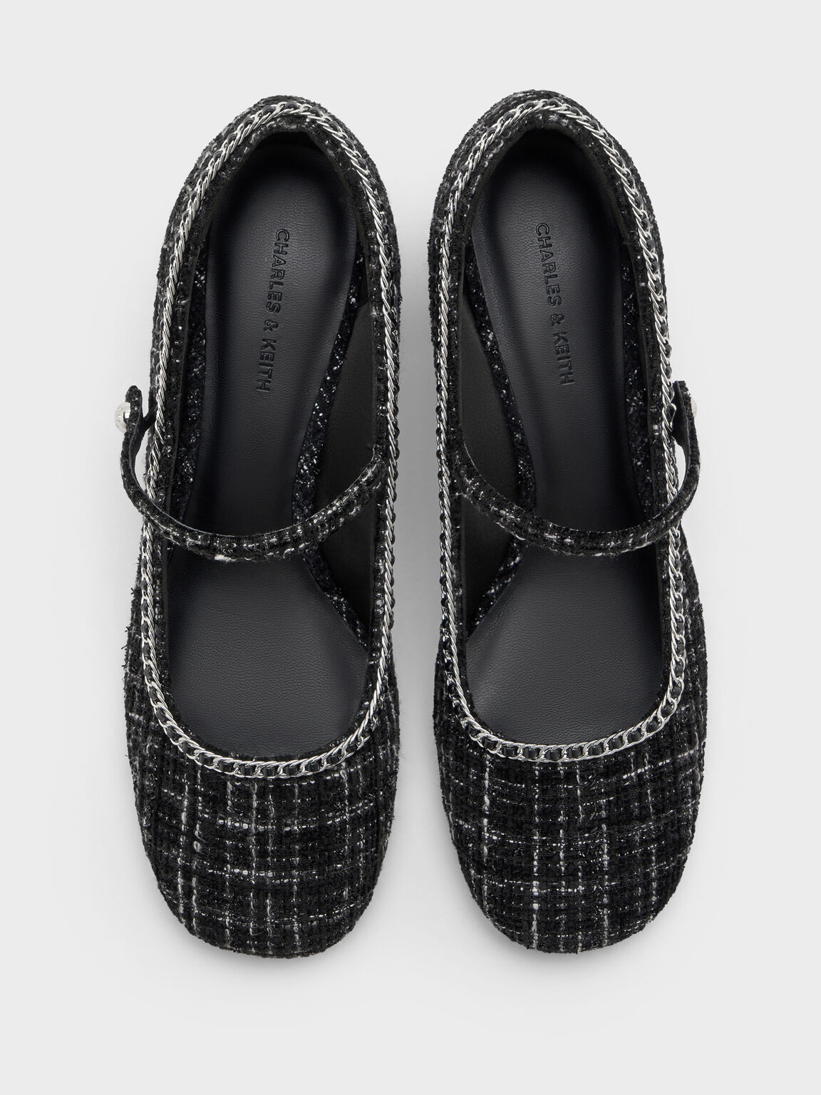 ツイードブレイドチェーン メリージェーンパンプス, ブラックテクスチャード, hi-res