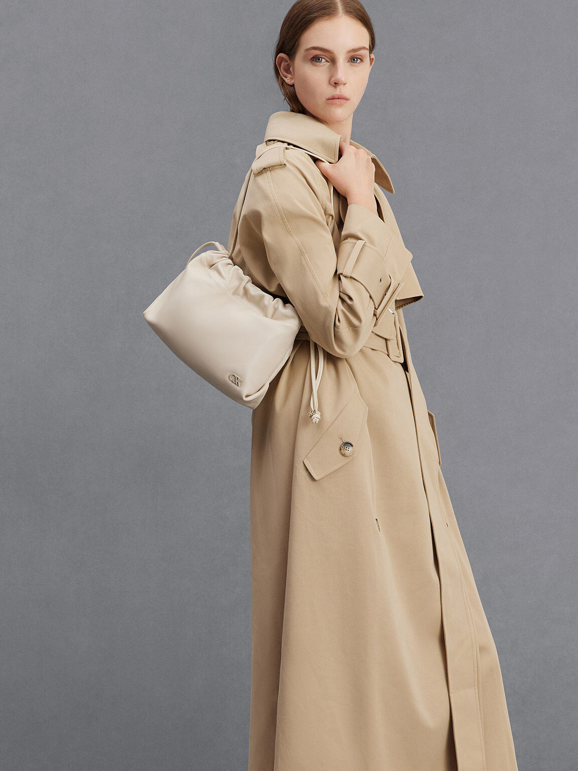 Glimpse グリンプス レザートップハンドルバッグ, チョーク, hi-res