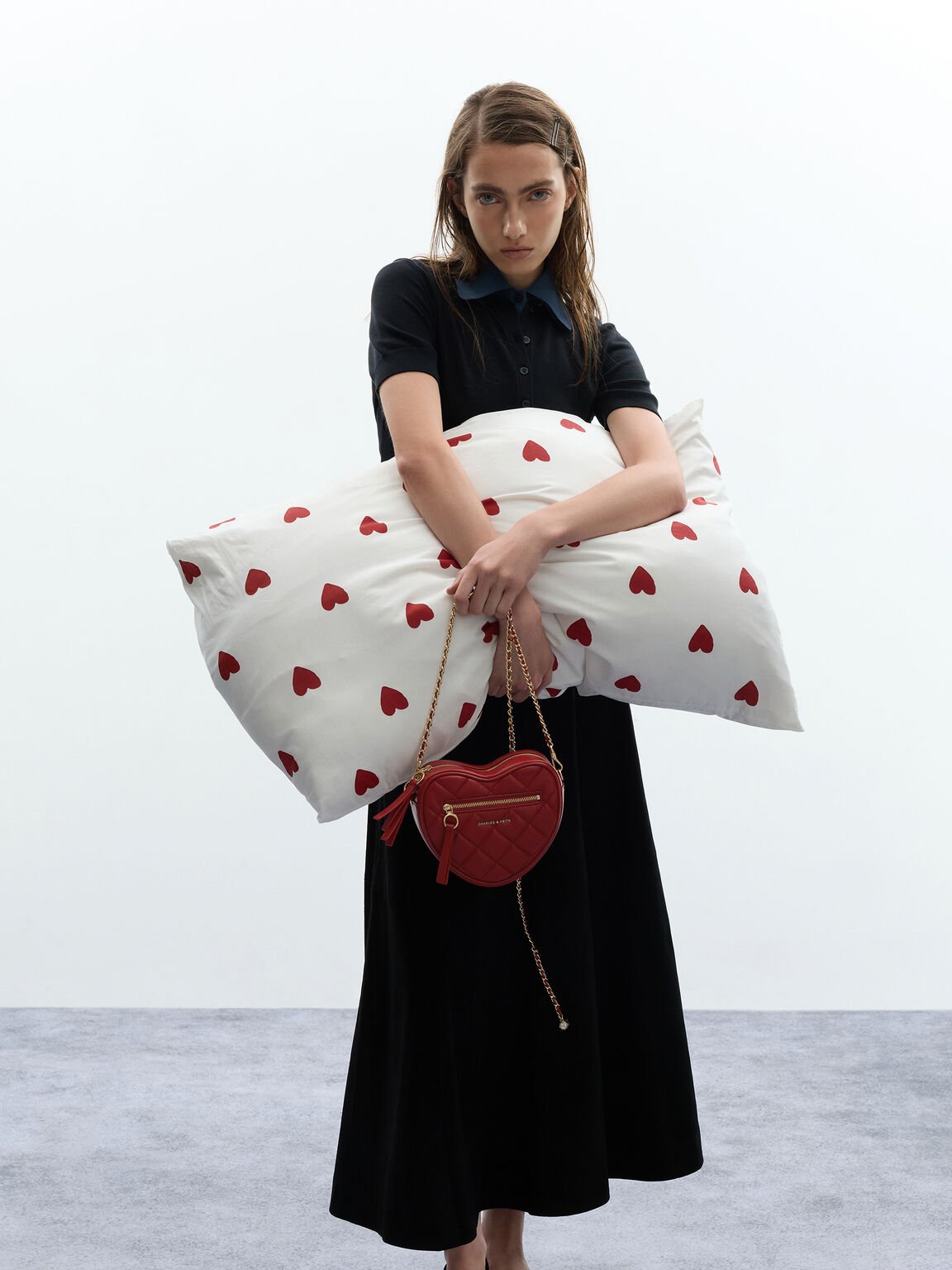 Paffuto パフート キルトハートクロスボディバッグ, トマトレッド, hi-res