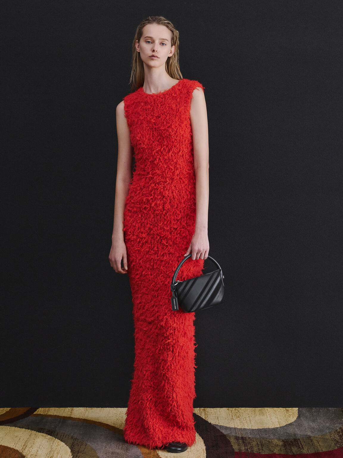 Zeya リサイクルスエード ストライプショルダーバッグ, ノワール, hi-res