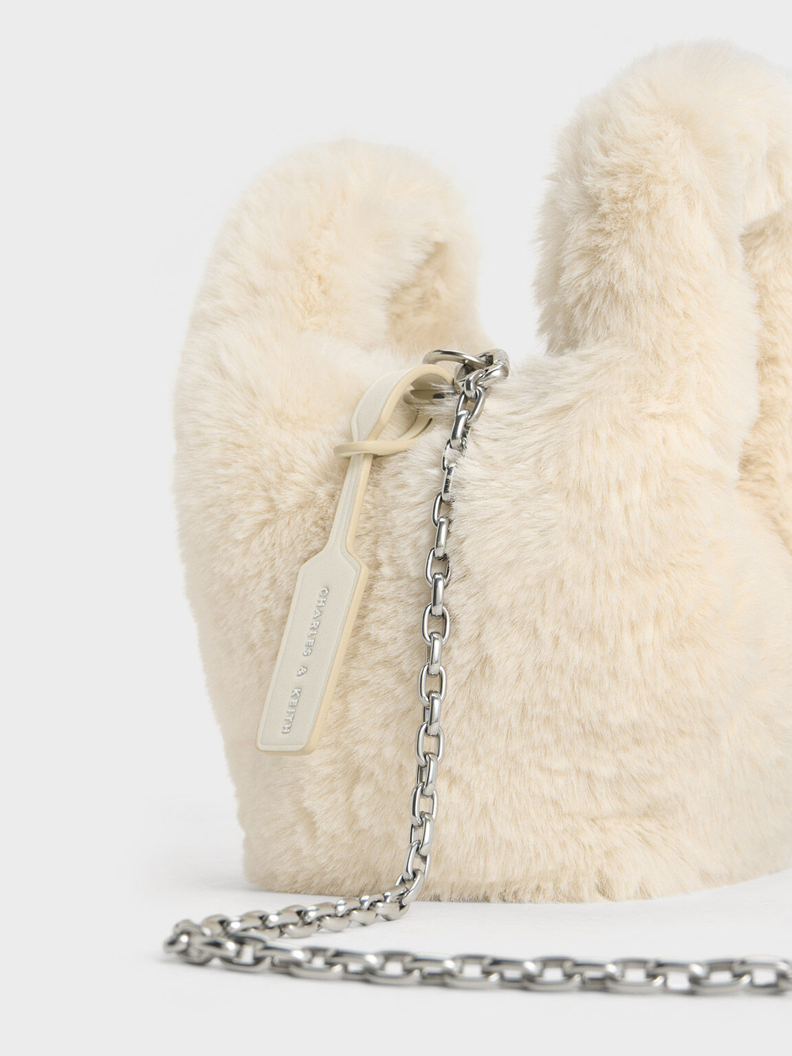 Yama ヤマ ファーリーチェーンハンドルバッグ, クリーム, hi-res