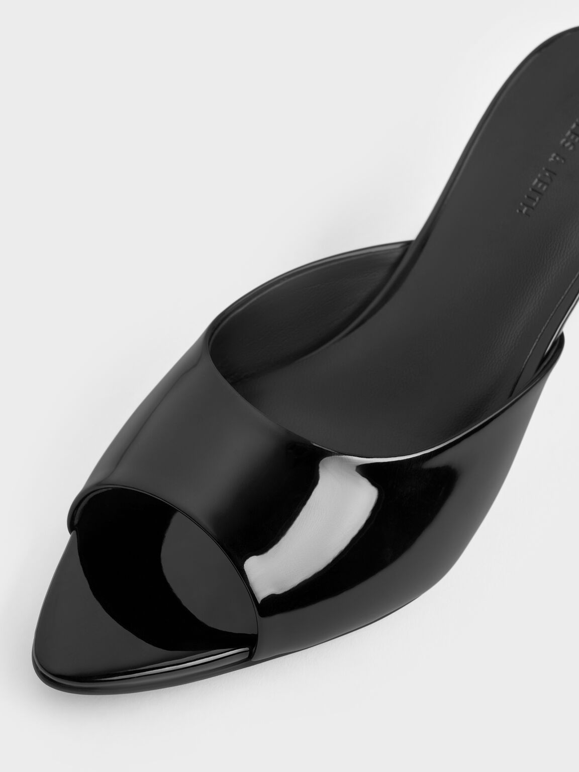 パテント ポインテッドピープトゥヒールミュール, ブラックパテント, hi-res