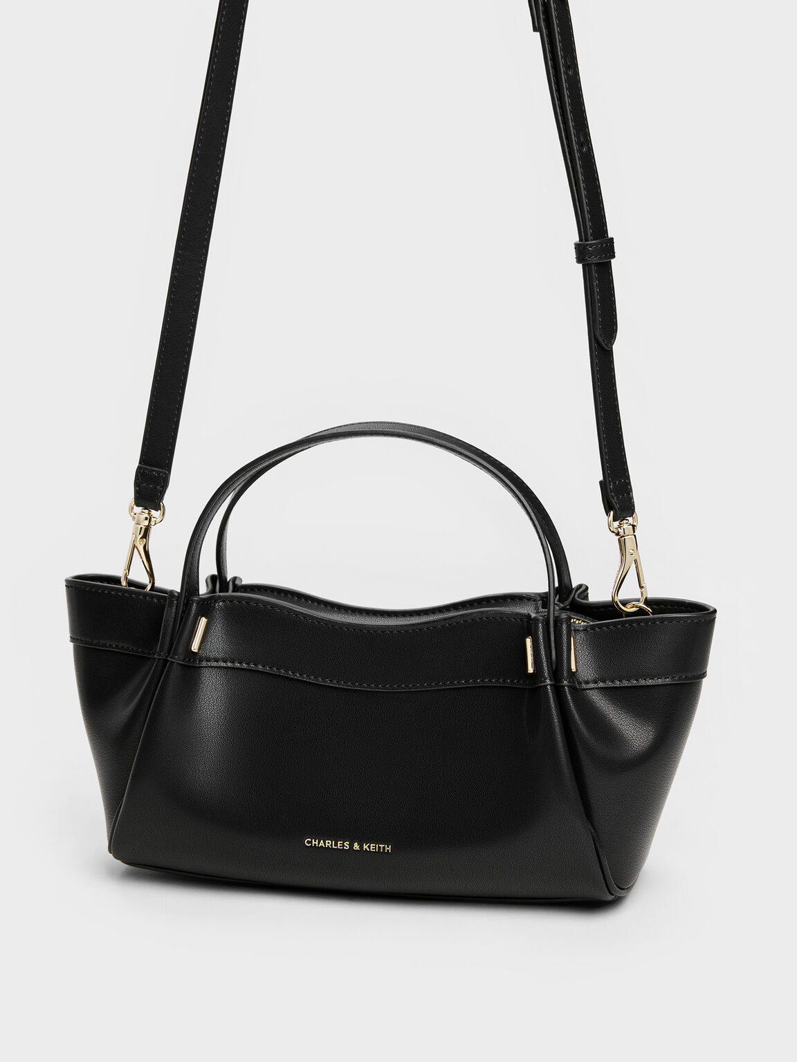 Clarice クラリス プリーツダブルハンドルトートバッグ, ブラック, hi-res